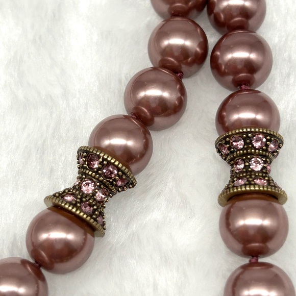 💎 Heidi Daus Dazzling Art Deco Mauve Pearl Pendant Crystal Necklace 17-21” EUC 💎 - Picture 13 of 16